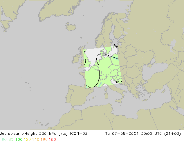 Jet stream/Height 300 hPa ICON-D2 Tu 07.05.2024 00 UTC