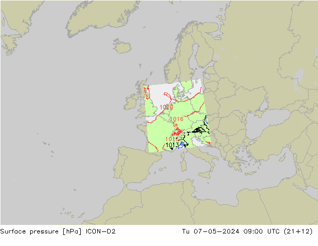 ciśnienie ICON-D2 wto. 07.05.2024 09 UTC