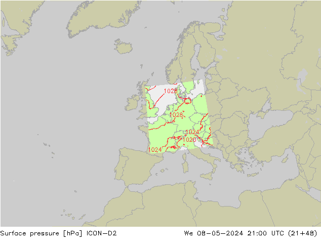 ciśnienie ICON-D2 śro. 08.05.2024 21 UTC