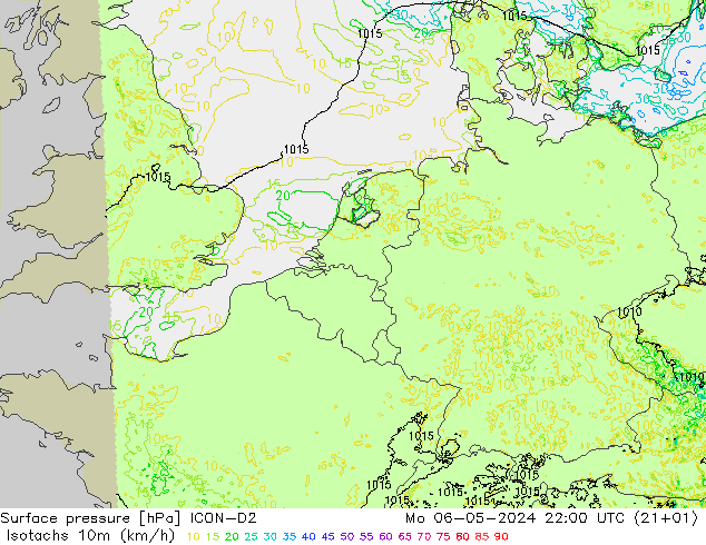 Eşrüzgar Hızları (km/sa) ICON-D2 Pzt 06.05.2024 22 UTC