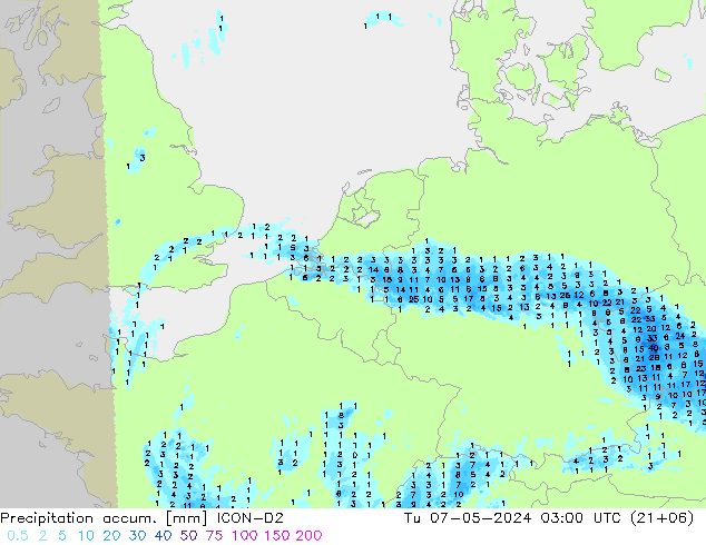 Nied. akkumuliert ICON-D2 Di 07.05.2024 03 UTC