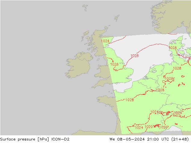 pressão do solo ICON-D2 Qua 08.05.2024 21 UTC