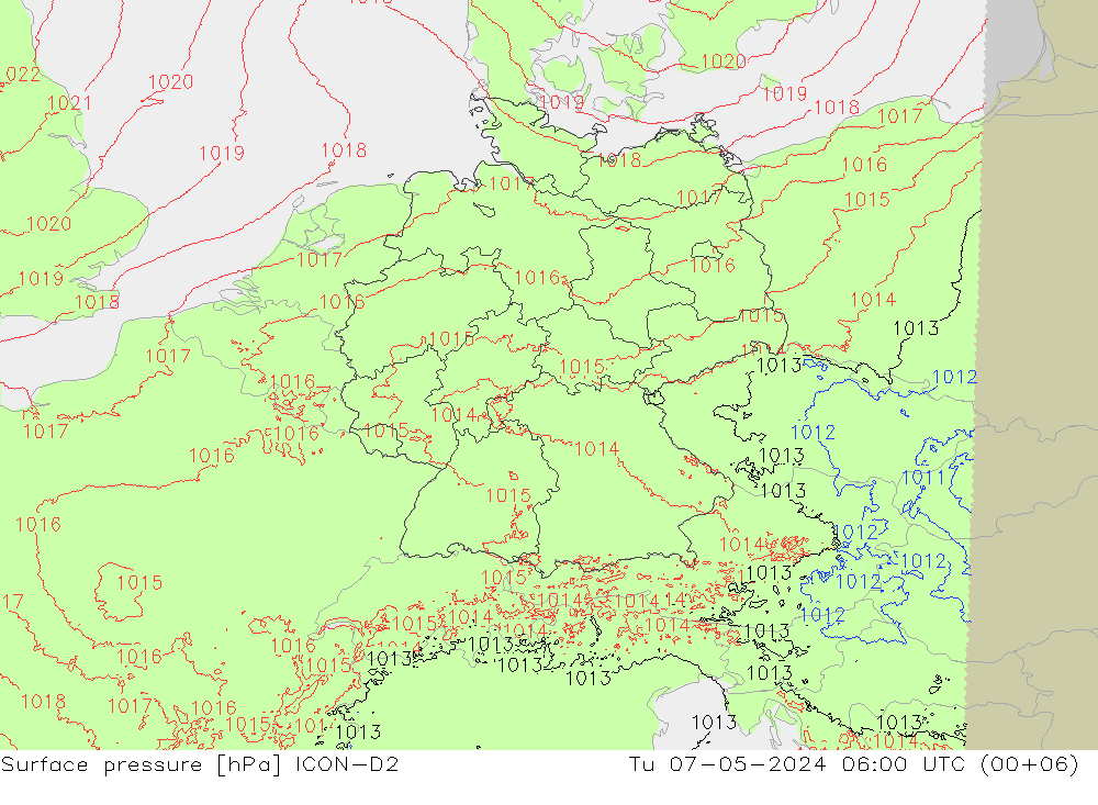Luchtdruk (Grond) ICON-D2 di 07.05.2024 06 UTC