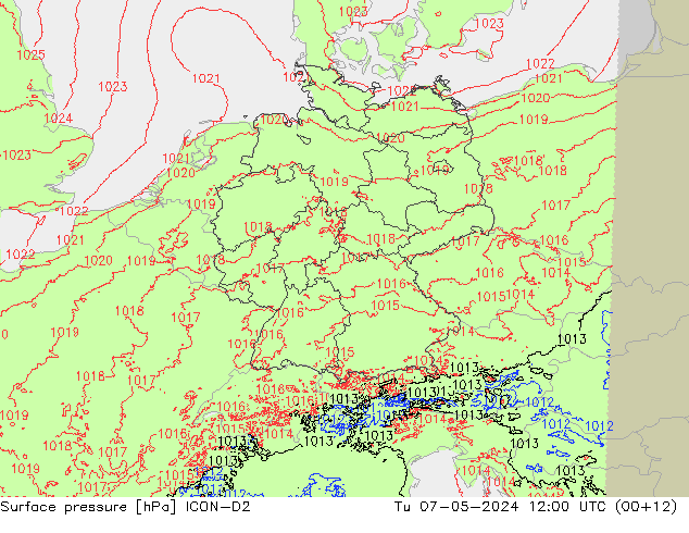 приземное давление ICON-D2 вт 07.05.2024 12 UTC