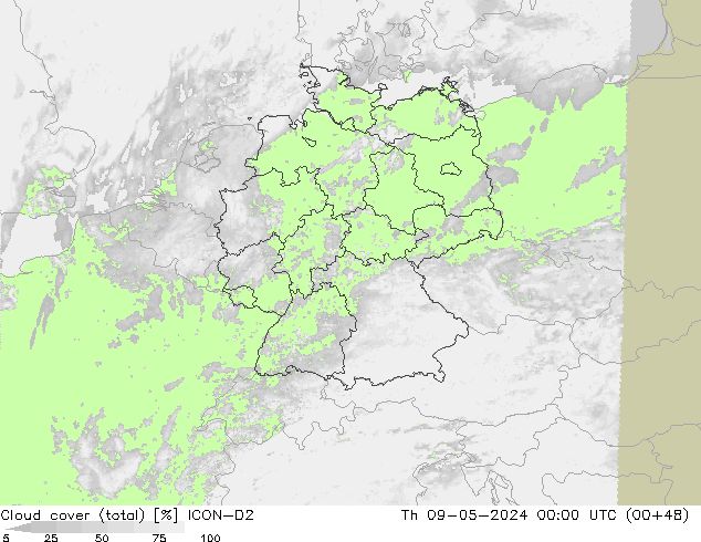 Wolken (gesamt) ICON-D2 Do 09.05.2024 00 UTC