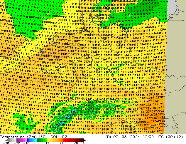 Temperatura (2m) ICON-D2 Ter 07.05.2024 12 UTC