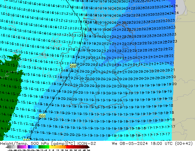 Height/Temp. 500 гПа ICON-D2 ср 08.05.2024 18 UTC