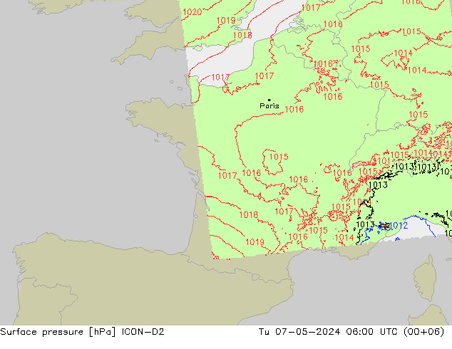 Bodendruck ICON-D2 Di 07.05.2024 06 UTC