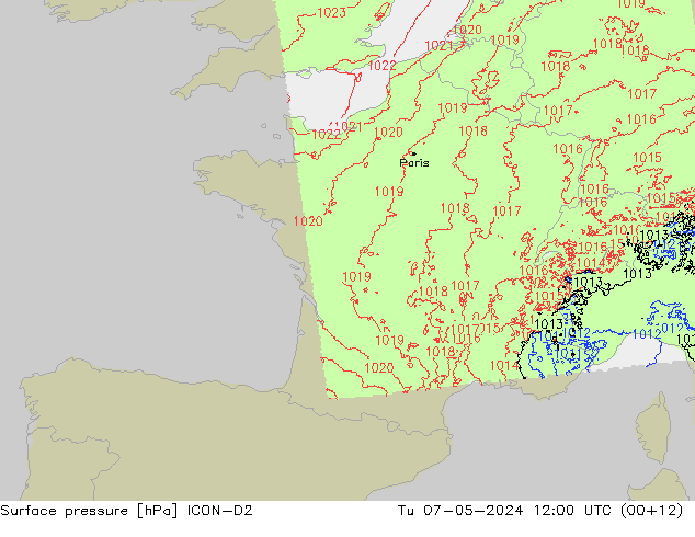 ciśnienie ICON-D2 wto. 07.05.2024 12 UTC
