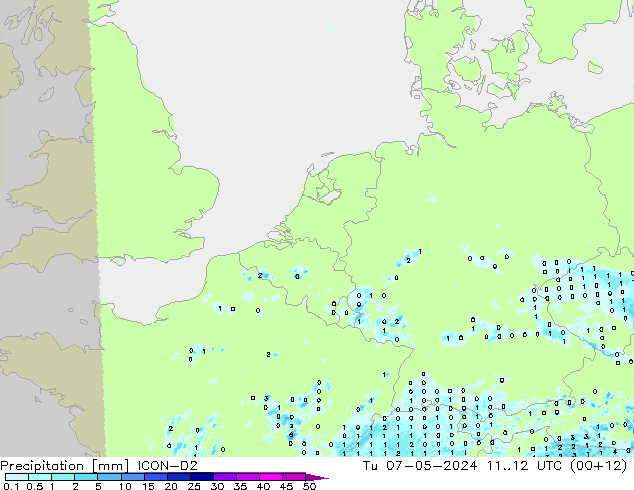 Niederschlag ICON-D2 Di 07.05.2024 12 UTC