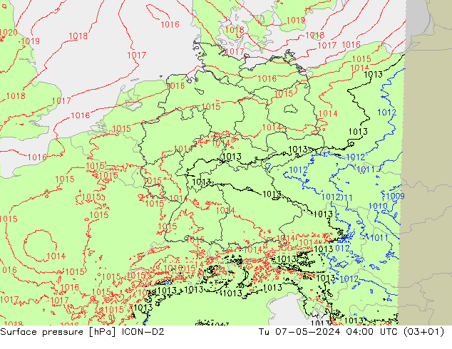 Yer basıncı ICON-D2 Sa 07.05.2024 04 UTC