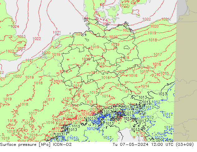 приземное давление ICON-D2 вт 07.05.2024 12 UTC