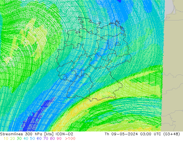 Rüzgar 300 hPa ICON-D2 Per 09.05.2024 03 UTC