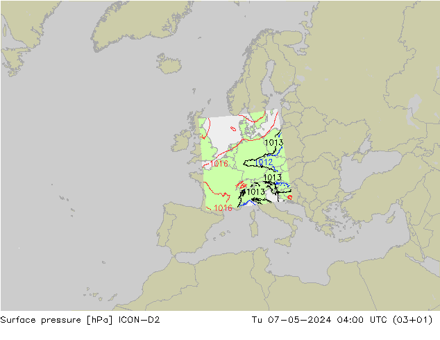 Bodendruck ICON-D2 Di 07.05.2024 04 UTC