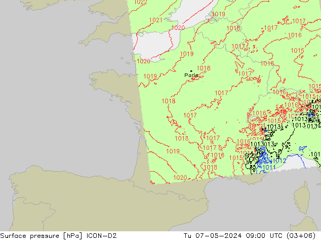 pression de l'air ICON-D2 mar 07.05.2024 09 UTC