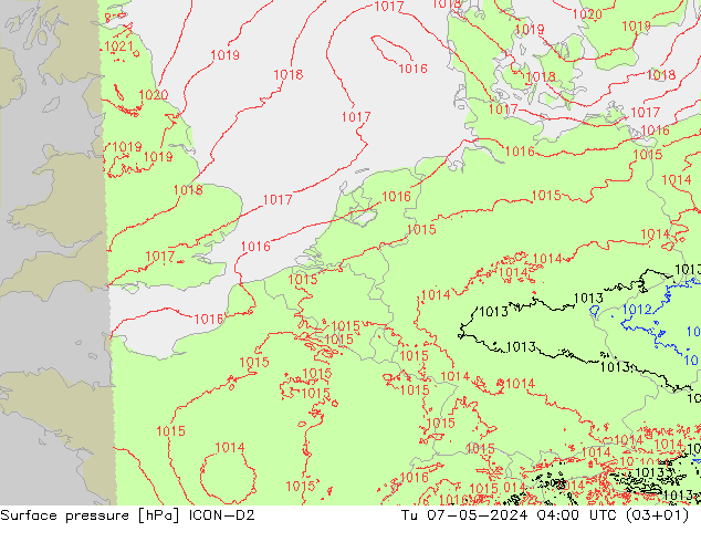 Bodendruck ICON-D2 Di 07.05.2024 04 UTC