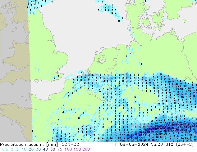 Toplam Yağış ICON-D2 Per 09.05.2024 03 UTC