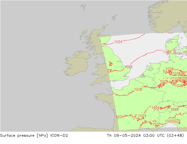 приземное давление ICON-D2 чт 09.05.2024 03 UTC