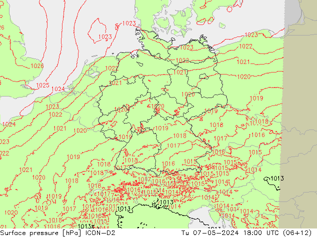 Bodendruck ICON-D2 Di 07.05.2024 18 UTC