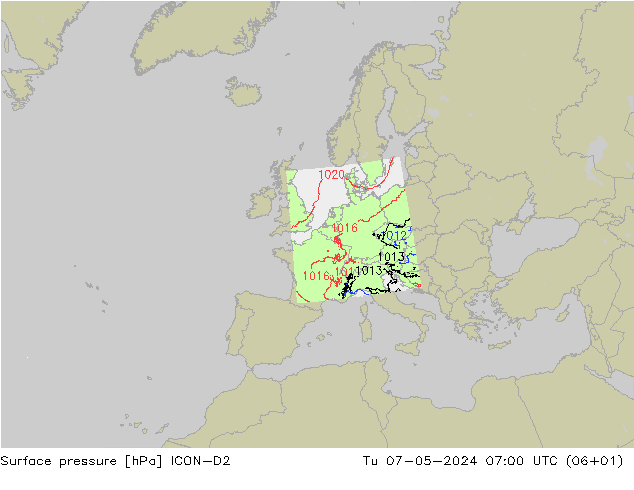 ciśnienie ICON-D2 wto. 07.05.2024 07 UTC