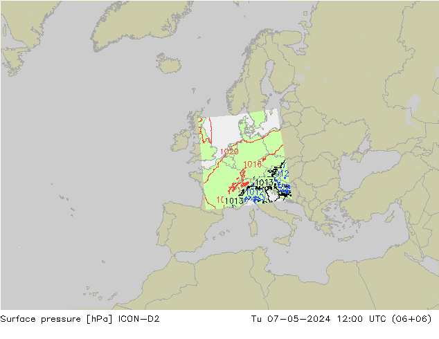 Bodendruck ICON-D2 Di 07.05.2024 12 UTC