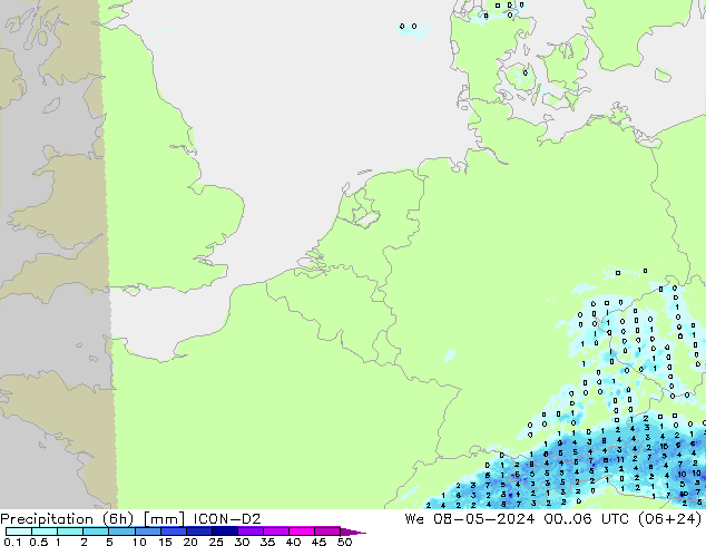 Precipitation (6h) ICON-D2 We 08.05.2024 06 UTC