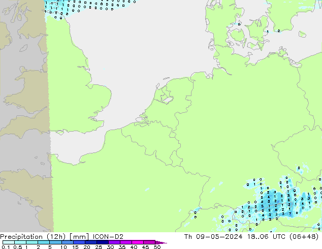 Precipitation (12h) ICON-D2 Th 09.05.2024 06 UTC