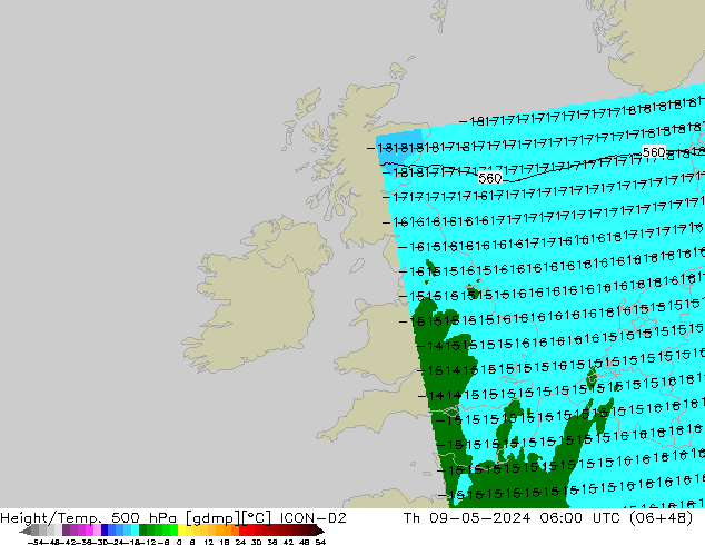 Geop./Temp. 500 hPa ICON-D2 jue 09.05.2024 06 UTC