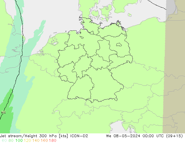 Jet stream/Height 300 hPa ICON-D2 St 08.05.2024 00 UTC