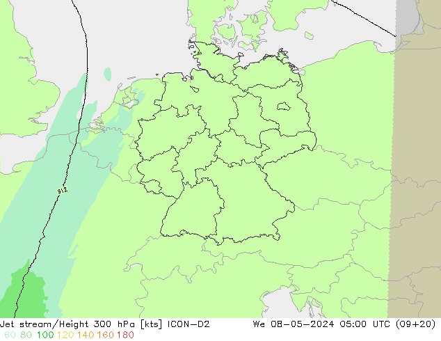 Jet stream/Height 300 hPa ICON-D2 We 08.05.2024 05 UTC