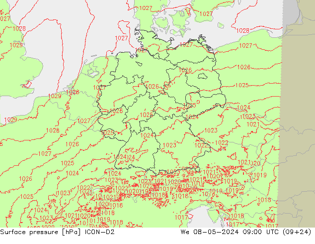 приземное давление ICON-D2 ср 08.05.2024 09 UTC