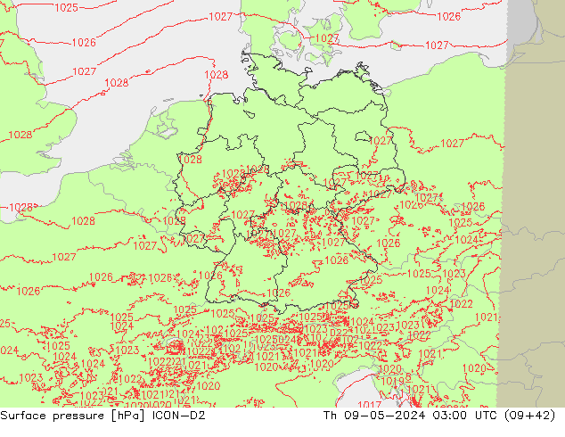 Bodendruck ICON-D2 Do 09.05.2024 03 UTC