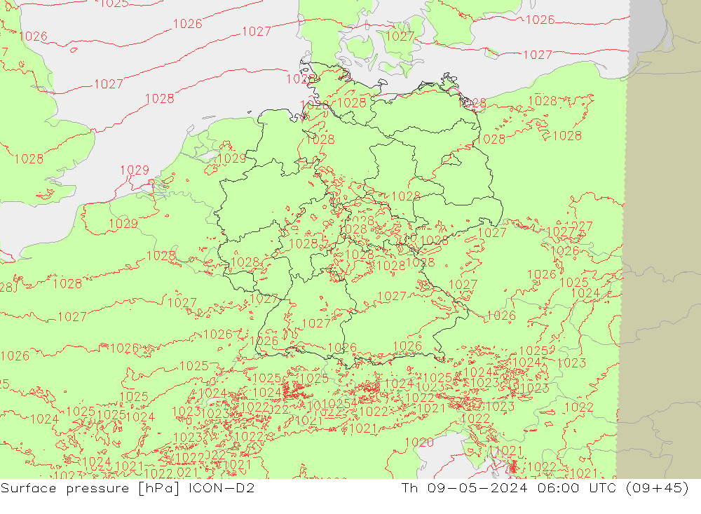 ciśnienie ICON-D2 czw. 09.05.2024 06 UTC