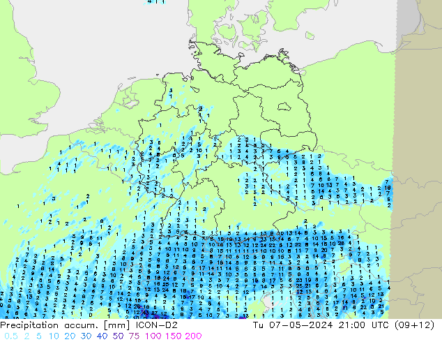 Precipitation accum. ICON-D2 mar 07.05.2024 21 UTC