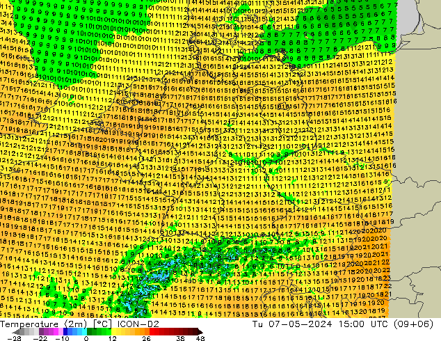 Temperatura (2m) ICON-D2 mar 07.05.2024 15 UTC