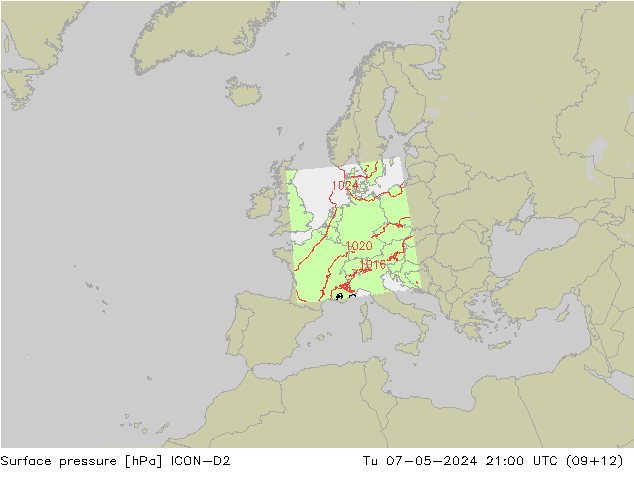 Yer basıncı ICON-D2 Sa 07.05.2024 21 UTC