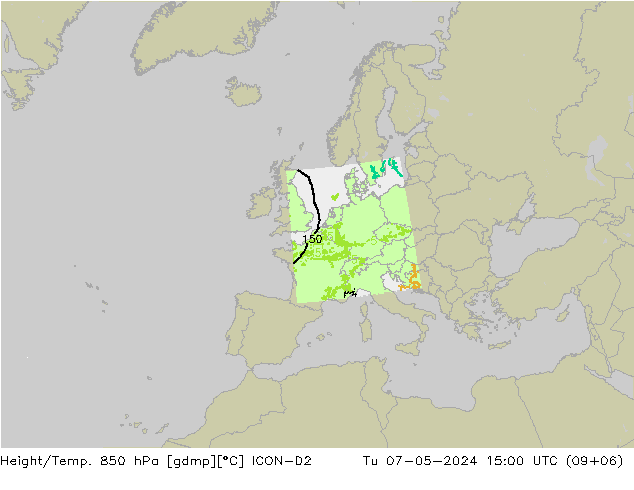 Height/Temp. 850 hPa ICON-D2 Di 07.05.2024 15 UTC