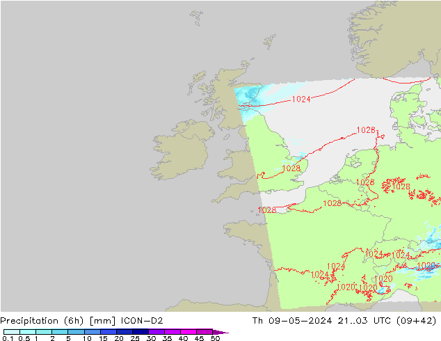 Precipitação (6h) ICON-D2 Qui 09.05.2024 03 UTC