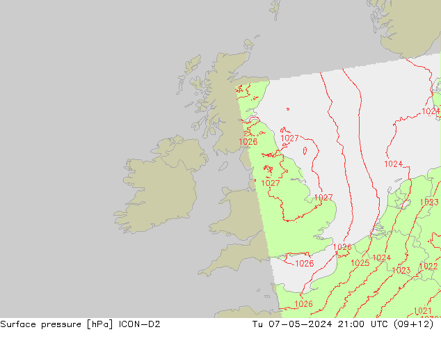 pression de l'air ICON-D2 mar 07.05.2024 21 UTC