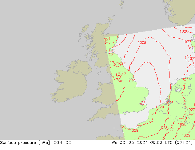 ciśnienie ICON-D2 śro. 08.05.2024 09 UTC