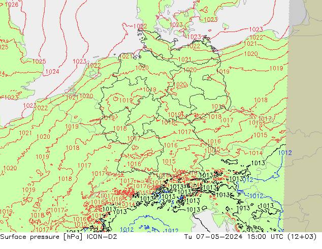 地面气压 ICON-D2 星期二 07.05.2024 15 UTC