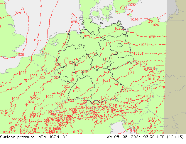 приземное давление ICON-D2 ср 08.05.2024 03 UTC