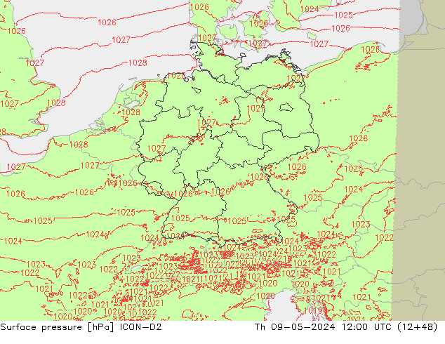 Atmosférický tlak ICON-D2 Čt 09.05.2024 12 UTC
