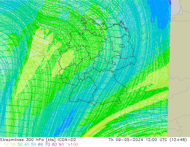 Rüzgar 300 hPa ICON-D2 Per 09.05.2024 12 UTC