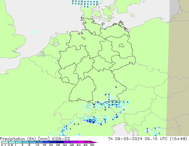 Yağış (6h) ICON-D2 Per 09.05.2024 15 UTC