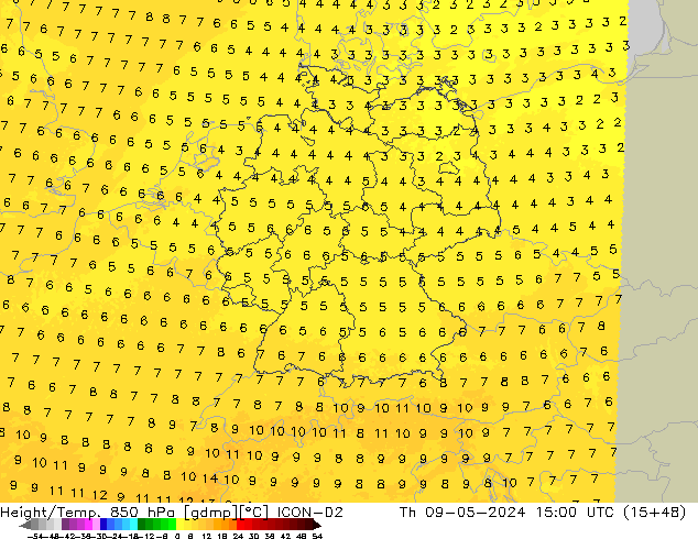 Yükseklik/Sıc. 850 hPa ICON-D2 Per 09.05.2024 15 UTC