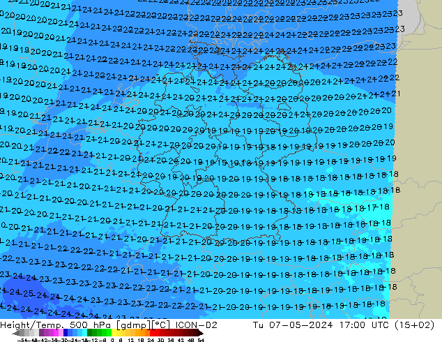 Géop./Temp. 500 hPa ICON-D2 mar 07.05.2024 17 UTC
