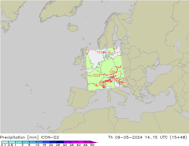 Niederschlag ICON-D2 Do 09.05.2024 15 UTC