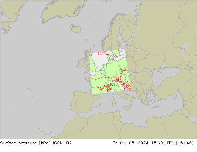 приземное давление ICON-D2 чт 09.05.2024 15 UTC