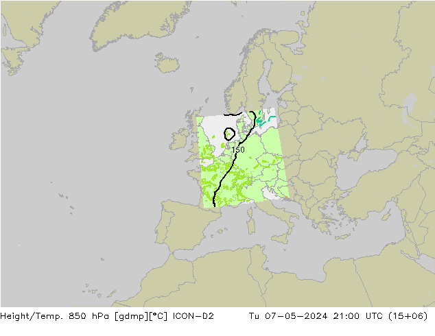 Height/Temp. 850 hPa ICON-D2 Tu 07.05.2024 21 UTC
